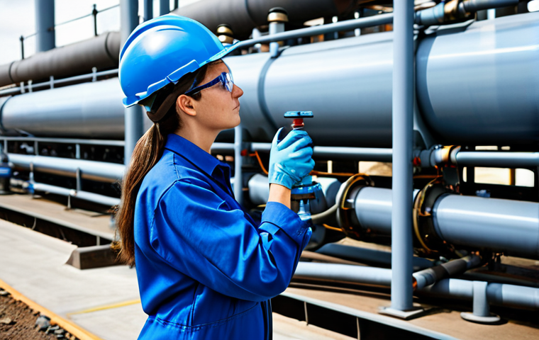 **

"A professional female engineer in a fully clothed, modest blue jumpsuit, inspecting a gas pipeline valve in a bright, industrial setting, wearing safety glasses, appropriate attire, safe for work, perfect anatomy, correct proportions, professional photography, high quality, natural pose."

**