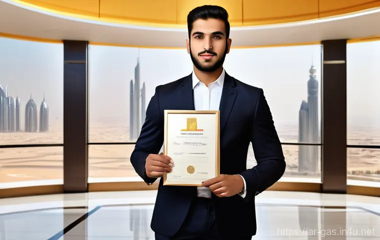 가스 자격증 면접 준비 방법 - **Golden Key to a Promising Career**
    "A portrait of a confident and ambitious young Arab man, in...