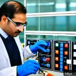 가스 자격증 실기 시험의 함정 파악하기 - A detailed scene of a professional gas practical exam setup in a modern training facility designed f...