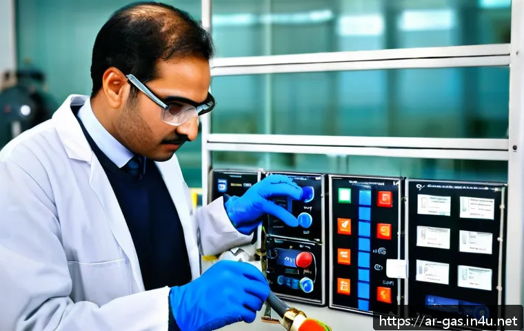 가스 자격증 실기 시험의 함정 파악하기 - A detailed scene of a professional gas practical exam setup in a modern training facility designed f...