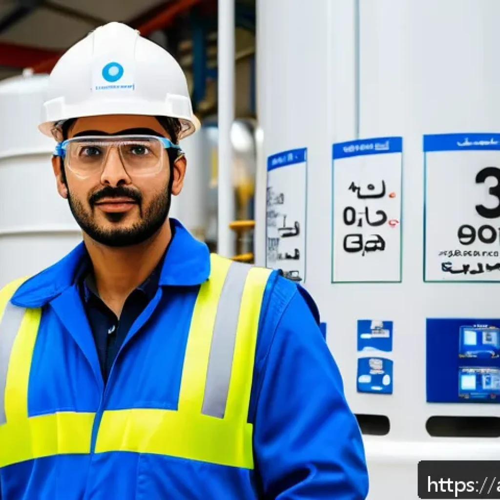 가스 자격증 실무용 계산법 - A detailed educational scene showing an Arab male gas engineer in his late 30s wearing professional ...