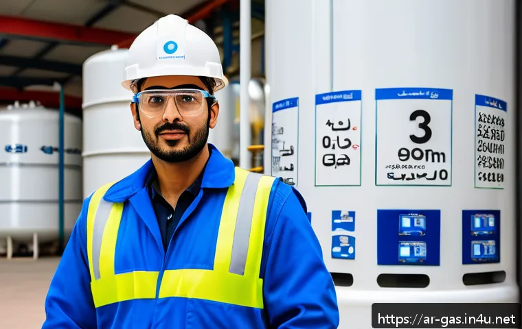 가스 자격증 실무용 계산법 - A detailed educational scene showing an Arab male gas engineer in his late 30s wearing professional ...