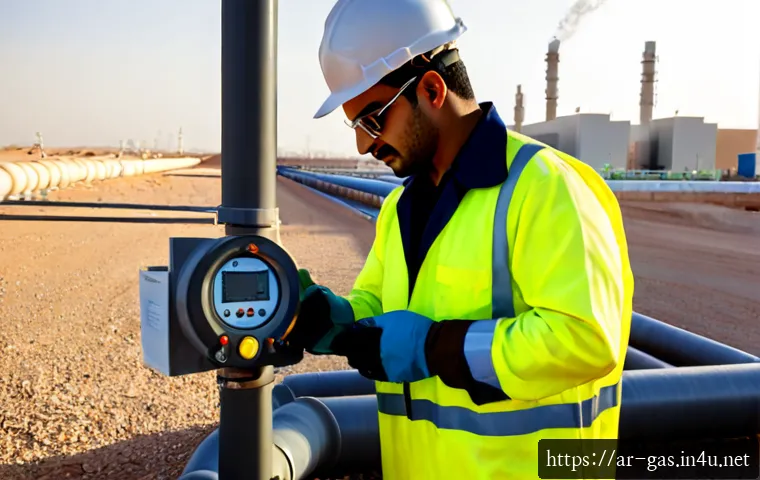 가스 자격증 취득 후 연봉 - Photorealistic Middle Eastern gas safety technician in clean protective coveralls, hard hat, gloves ...